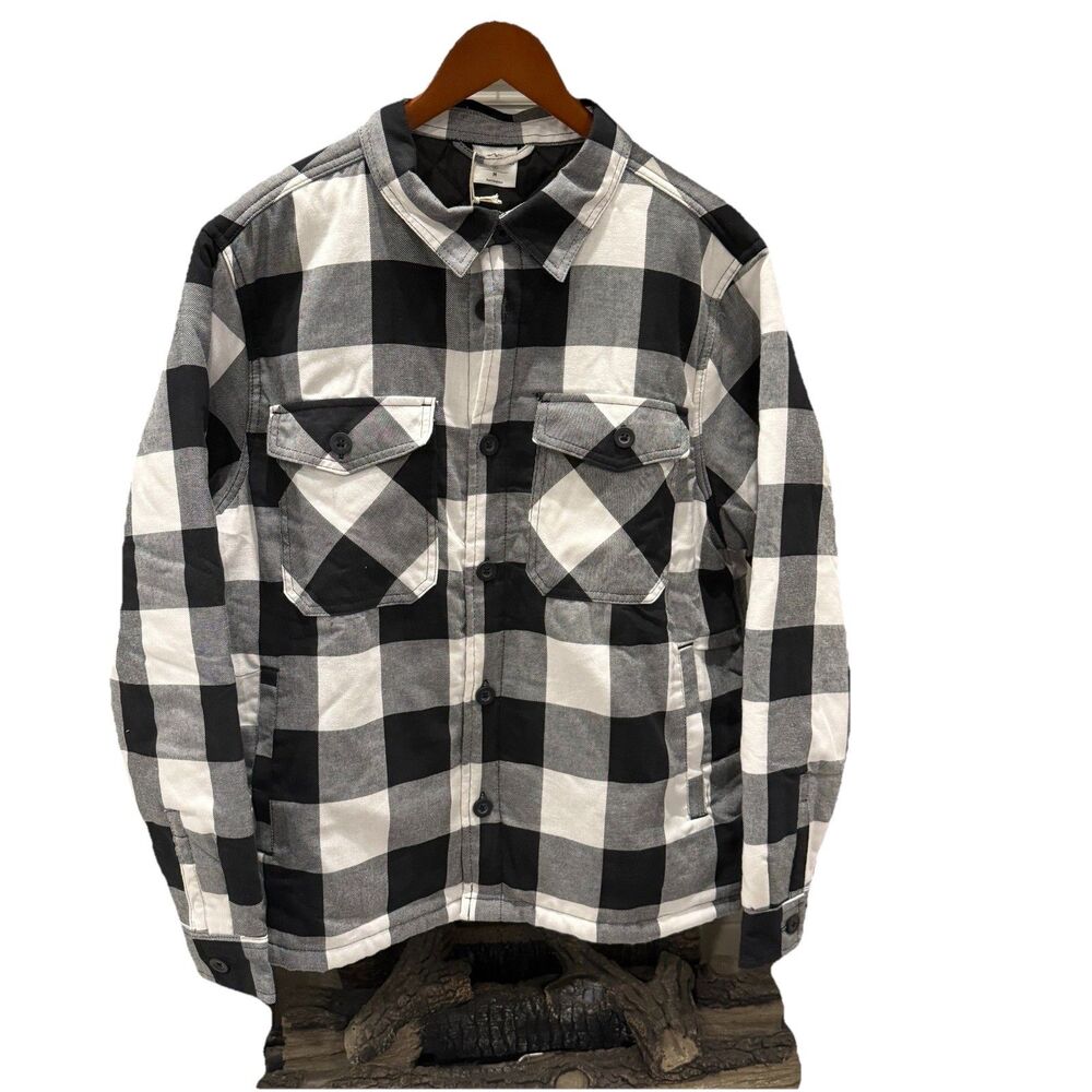 Adventuridge Mens Flannel Shirt Jacket Size M Black Plaid Quilted Oeko Tex